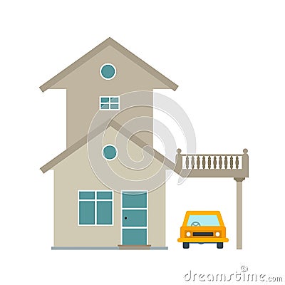 House with Garage Vector Illustration