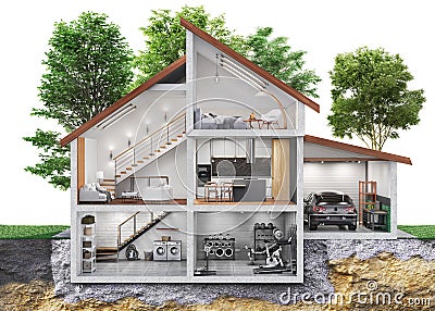 House at the garden zone Cartoon Illustration