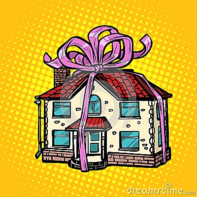 House gift, real estate. in the festive tape Vector Illustration