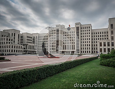 House of Government and Lenin Monument - Minsk, Belarus Editorial Stock Photo