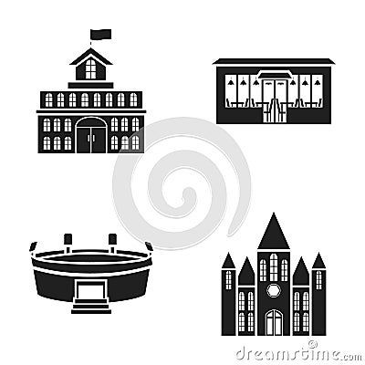 House of government, stadium, cafe, church.Building set collection icons in black style vector symbol stock illustration Vector Illustration