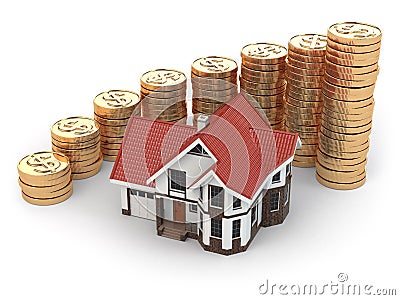 House and graph from coins. Real estate increasing. Stock Photo
