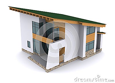 House with green roof Stock Photo
