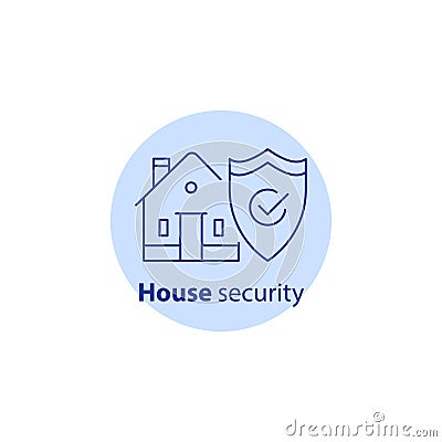 House guard system, home security, burglary protection, property break in insurance, stroke icon Vector Illustration