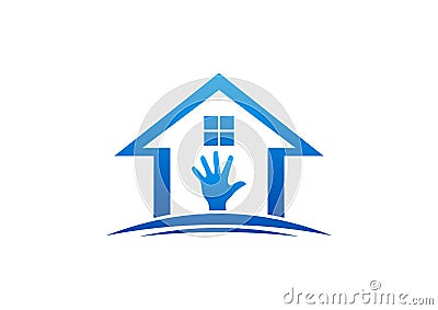 House and hand logo,home work,interior and exterior home,care furniture design vector Vector Illustration
