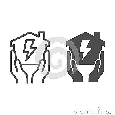 House in hands with electricity lightning line and solid icon, smart house concept, home energy vector sign on white Vector Illustration