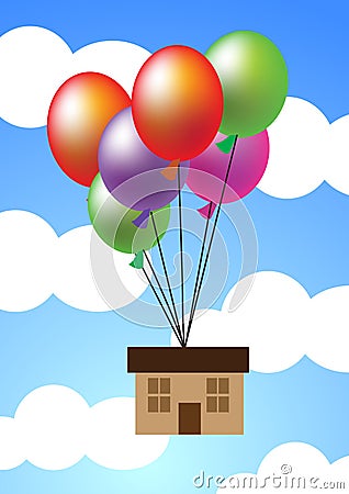 house hanging up with balloons Vector Illustration