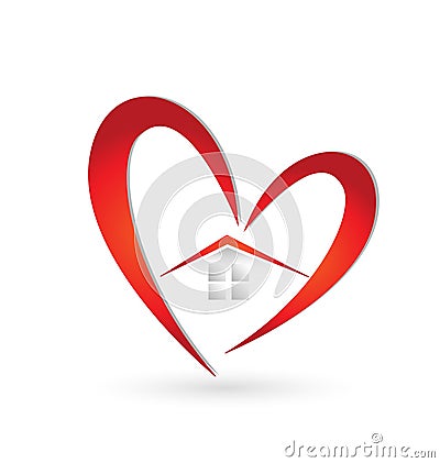 House and heart swoosh logo Vector Illustration