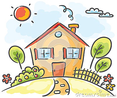 House on a hill Vector Illustration