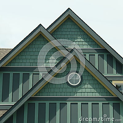 House Home Green Siding Details Stock Photo