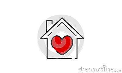 House or home line vector art with heart in middle Vector Illustration