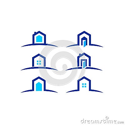 House, home, real estate, logo, blue architecture symbol rise building icon vector design Cartoon Illustration