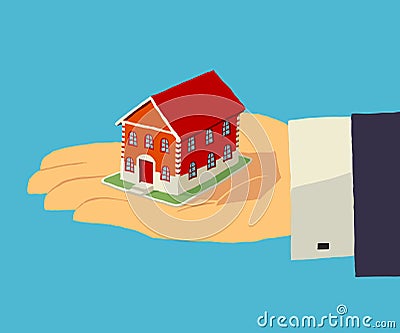 House in human hand. Realty, insurance, home. Vector Illustration