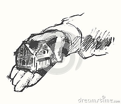 House human hands background drawn vector sketch. Vector Illustration