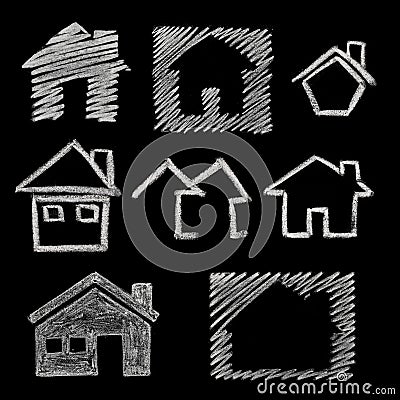 House icon on blackboard Stock Photo