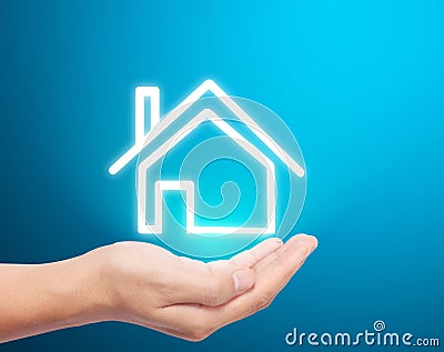House icon in hand Stock Photo