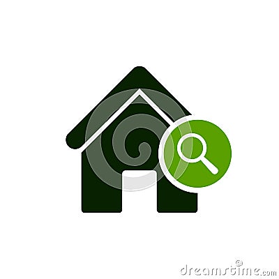 House icon with research sign. House icon and explore, find, inspect symbol Vector Illustration