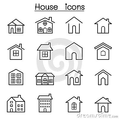 House icon set in thin line style Vector Illustration
