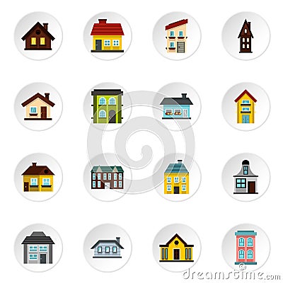 House icons set, flat style Vector Illustration