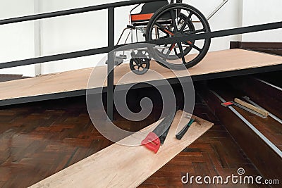 House Improvement , Installation wheelchair ramp for the aging and elderly Stock Photo