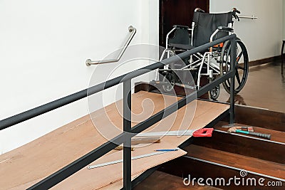 House Improvement , Installation wheelchair ramp for the aging and elderly Stock Photo