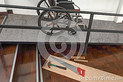 House Improvement , Installation wheelchair ramp for the aging and elderly Stock Photo
