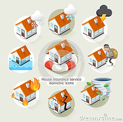 House insurance business service isometric icons template. Vector Illustration