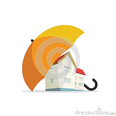 House insurance concept, home real estate protected under umbrella, protection Vector Illustration