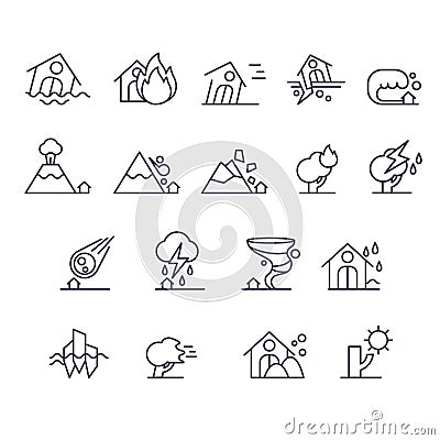 House Insurance Icon Set in Linear Style. Vector Vector Illustration