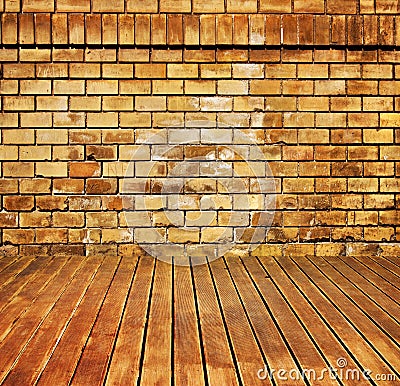 House interior brick and wood grunge texture Stock Photo