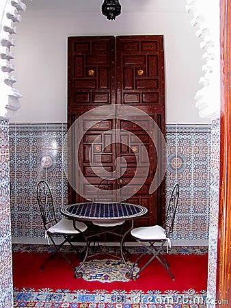 House interior decorated with mosaic tiles in old Rabat, Morocco Editorial Stock Photo