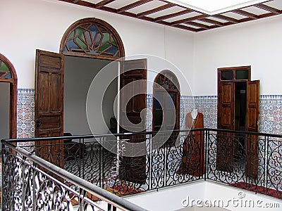 House interior decorated with mosaic tiles in old Rabat, Morocco Editorial Stock Photo