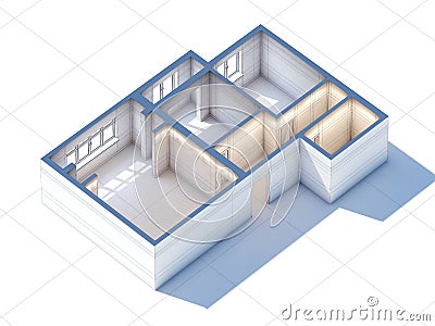 House interior design planning sketch draft 3d rendering Stock Photo