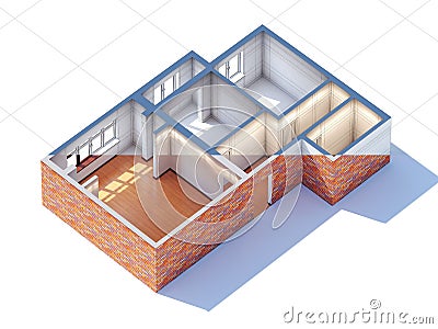 House interior design planning sketch draft 3d rendering Stock Photo