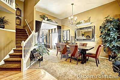 House interior. Dining room with wine tasting area Stock Photo