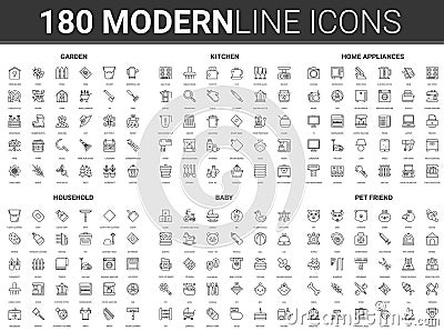 House item vector illustration, flat thin line household modern icon set of home appliance for kitchen housework Vector Illustration