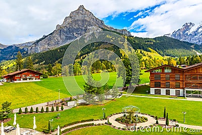 House in Kandersteg, mountains, Switzerland Stock Photo