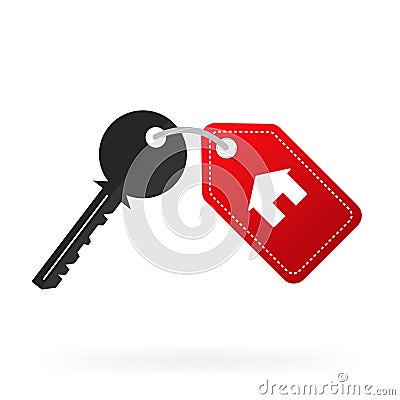 House key with breloque isolated on a white background. Rental estate. Sale property template. Vector illustration flat Vector Illustration