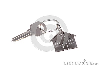 House key and Keychain isolated on white Stock Photo