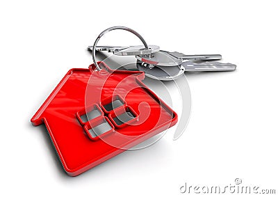 House keys with house icon keyring. Concept for property ownership. Stock Photo