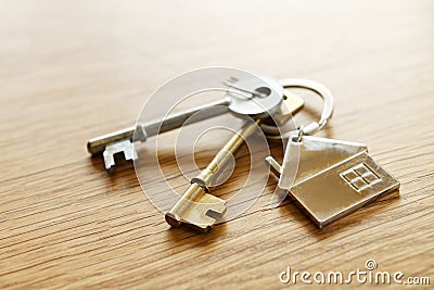 House keys on a table Stock Photo