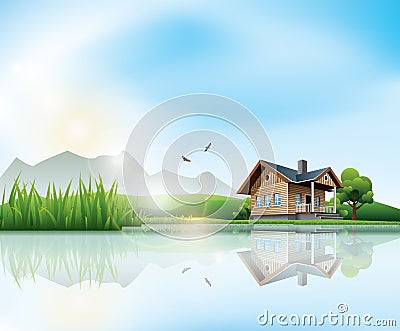 House at the lake Vector Illustration