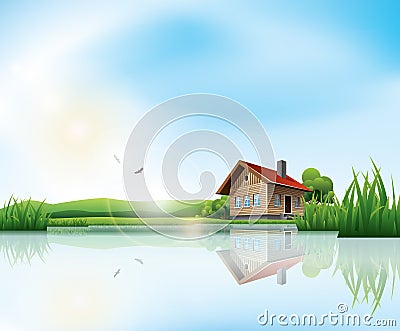 House at the lake Vector Illustration