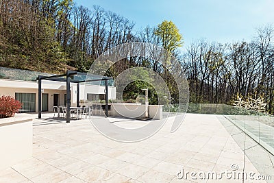 House, large tarrace, outdoor Stock Photo