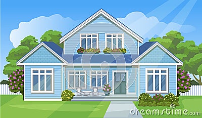 House with a lawn Vector Illustration