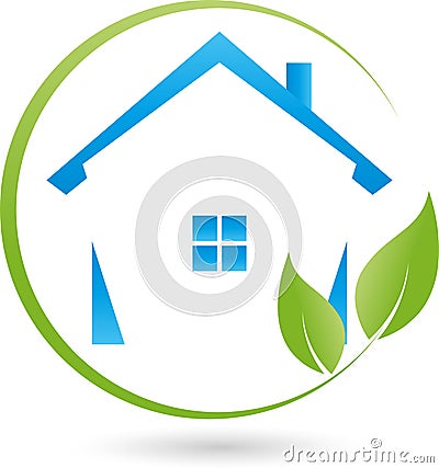 House and leaves, plant, real estate and eco house logo Stock Photo