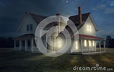 House with light and darkness Stock Photo