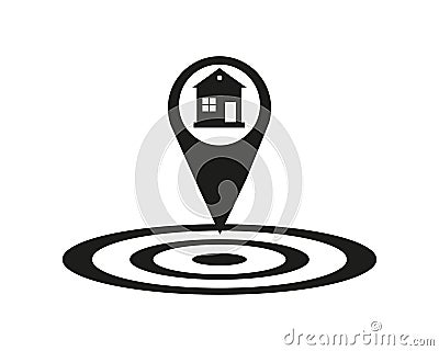 House location icon. Drop shadow map pointer silhouette symbol. Real estate pinpoint. Home nearby. Vector isolated Vector Illustration