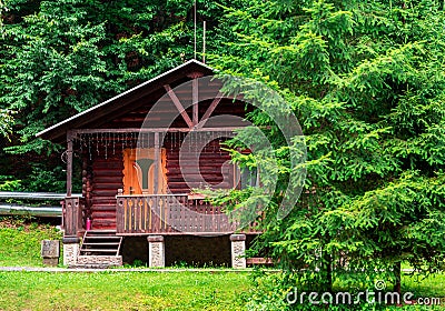 House of the log. House of extruded wooden profile. Stock Photo