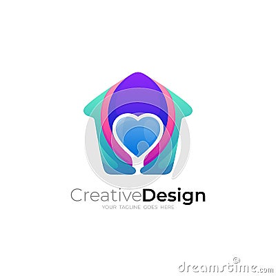 House logo and heart design template, medical logo, clinic icons Vector Illustration